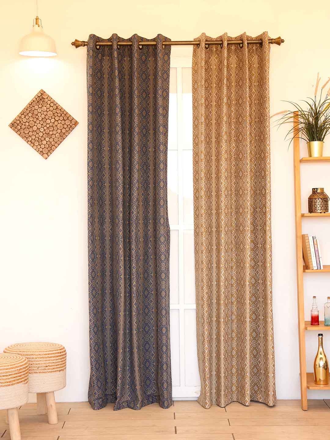 

Ariana Magnolia Azteca Navy Blue 2 Pieces Ethnic Motifs Black Out Long Door Curtain