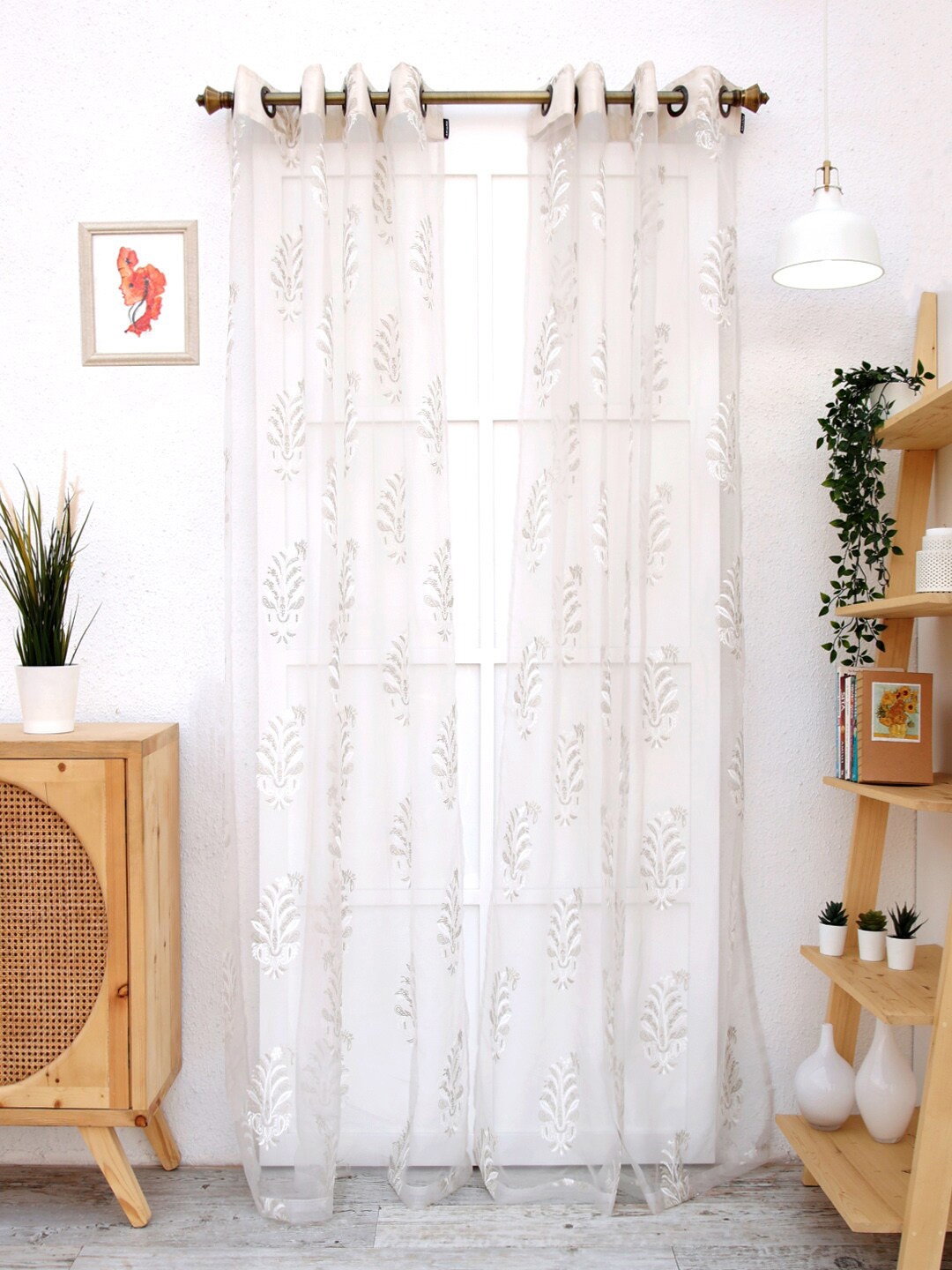 

Ariana Marguerite White & Grey Ethnic Motifs Sheer Door Curtain