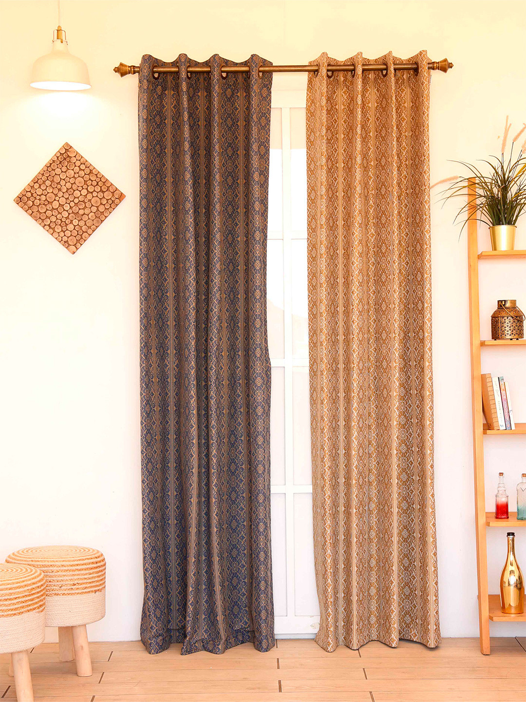 

Ariana Magnolia Azteca Navy Blue 2 Pieces Ethnic Motifs Black Out Door Curtains