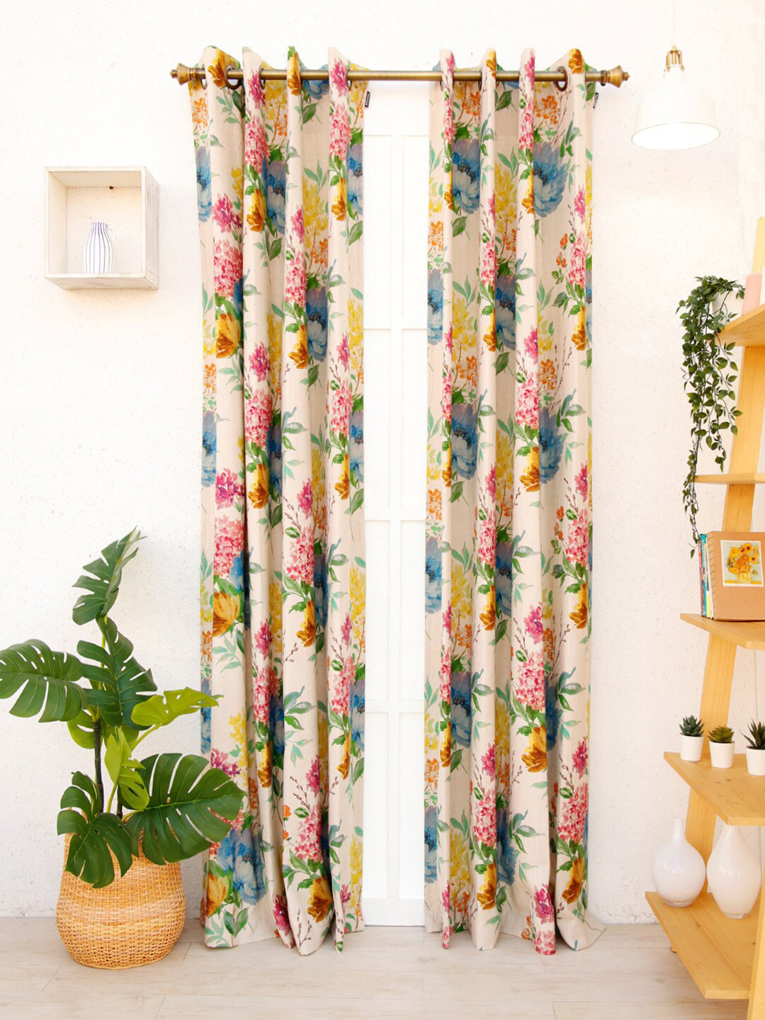 

Ariana Freesia Beige & Pink Floral Cotton Long Door Curtain