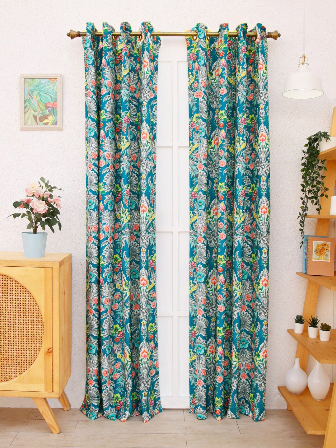 

Ariana Flaming Katy Green & Blue Floral Door Curtain