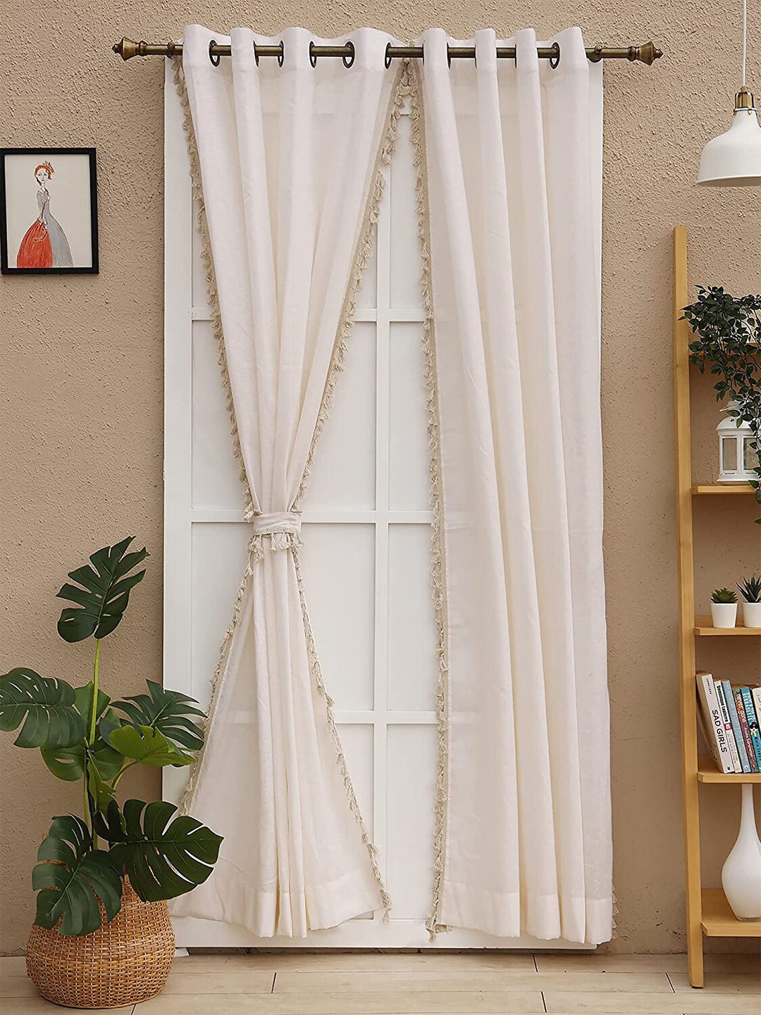 

Ariana Boho Cream-Coloured Linen Long Door Curtain