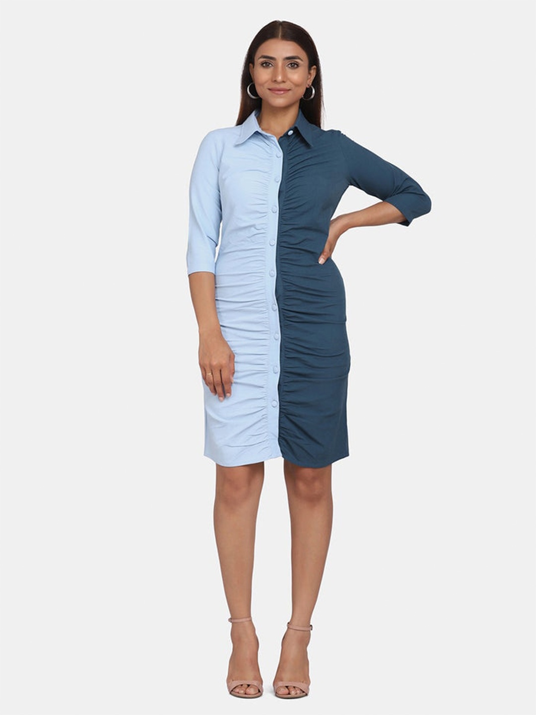 

PowerSutra Colourblocked Shirt Dress, Blue