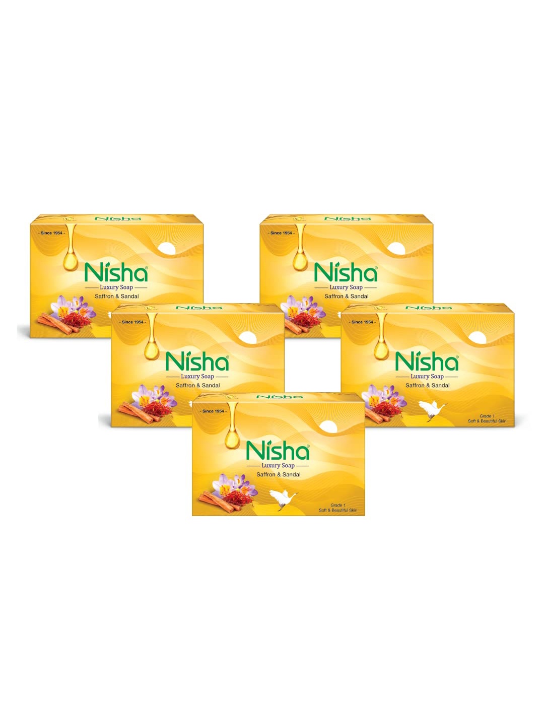 

Nisha Set of 5 Luxury Saffron & Sandal Soap 500 gm, Yellow