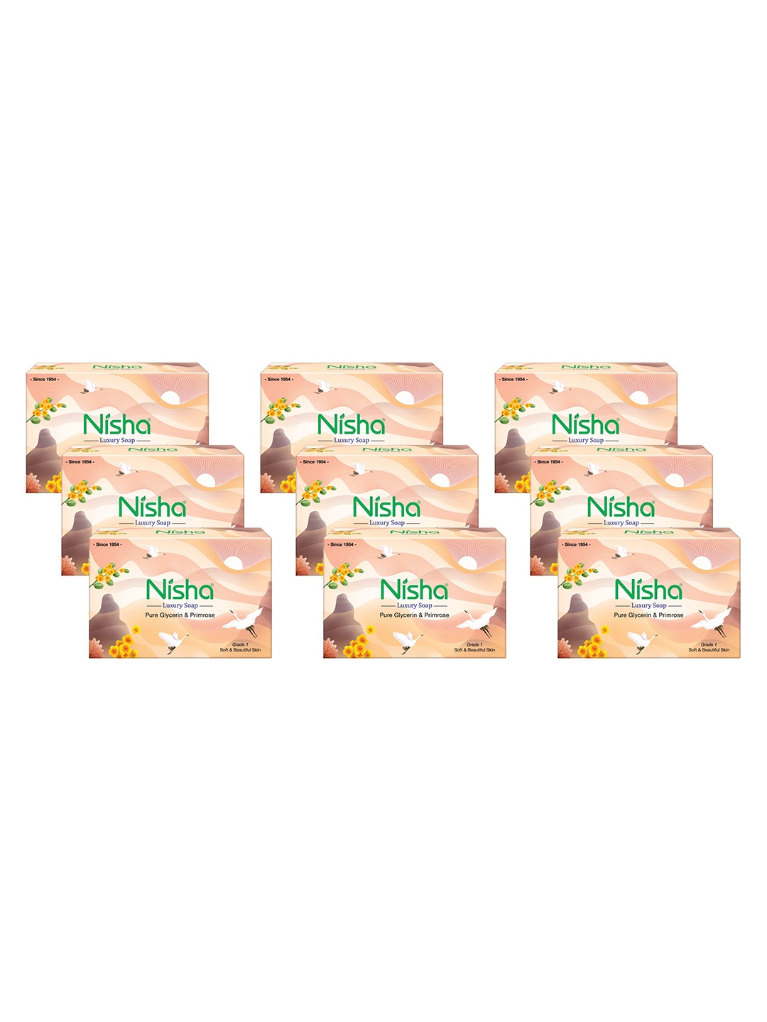 

Nisha Set Of 9 Pure Glycerin & Primrose Soap Bar 100 g Each, White