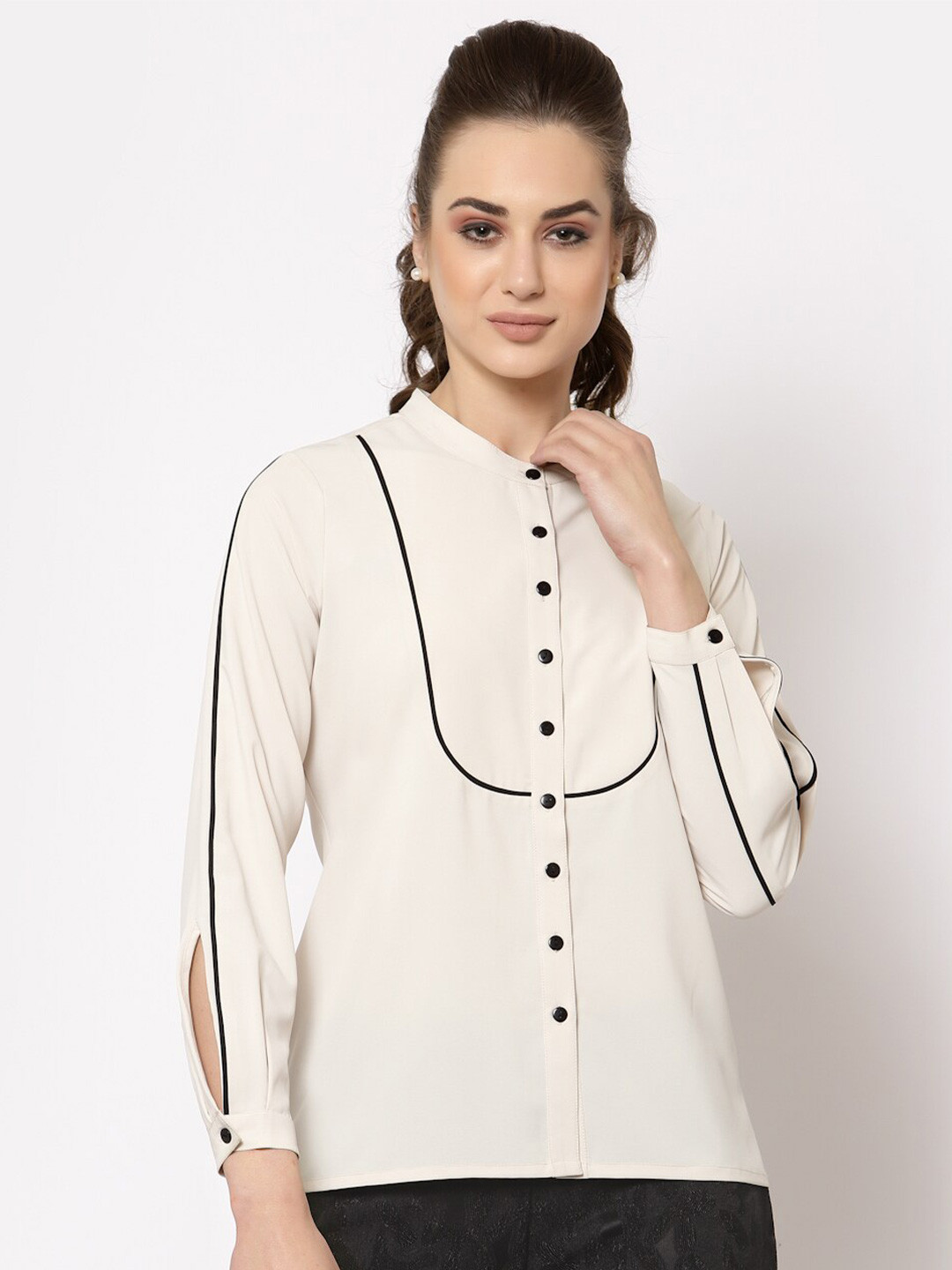 

OFFICE & YOU Cuffed Sleeves Casual Cotton Shirt, Off white