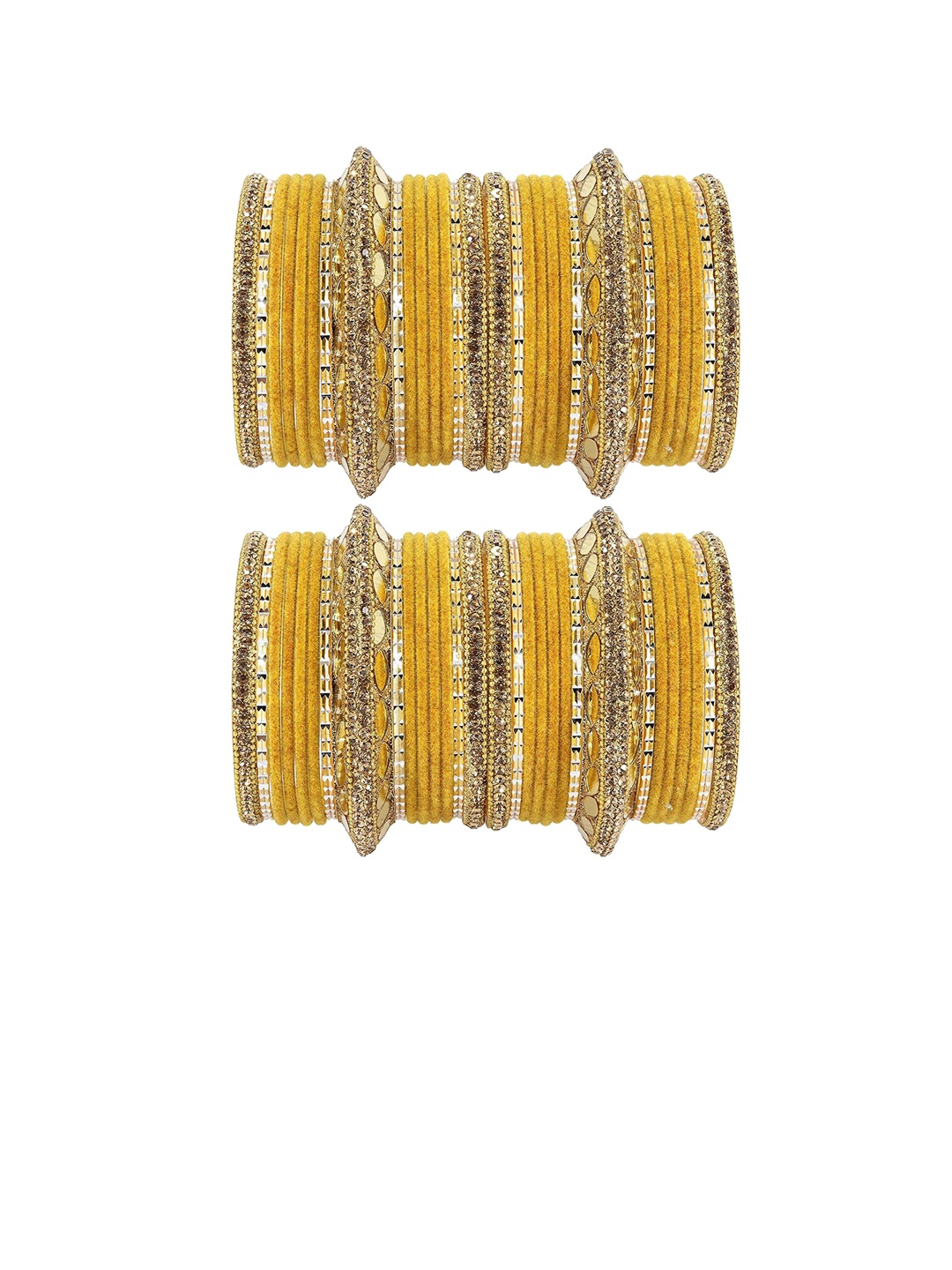 

NMII Set Of 60 Mirror & Zircon Gemstone Studded Bridal Bangle, Gold