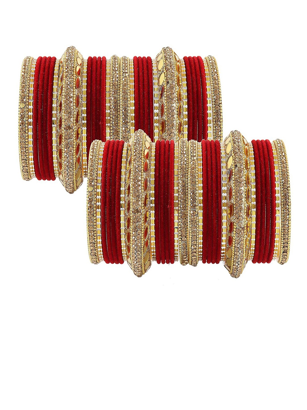 

NMII 60 Pcs Mirror Zircon Gemstone Studded Bangles, Red