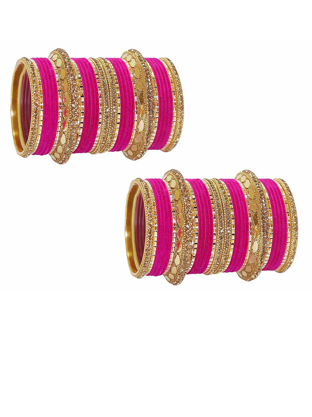 

NMII Set of 30 Mirror & Zircon Gemstone Studded Bridal Bangle, Magenta