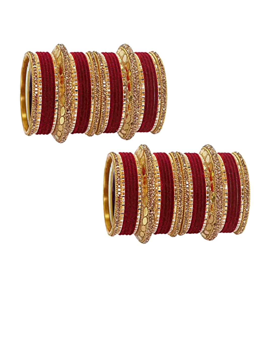 

NMII Set of 60 Zircon Gemstone Studded Bridal Bangles, Maroon