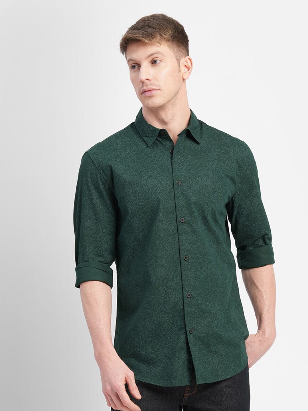 

Jack & Jones Men Floral Printed Casual Cotton Shirt, Green