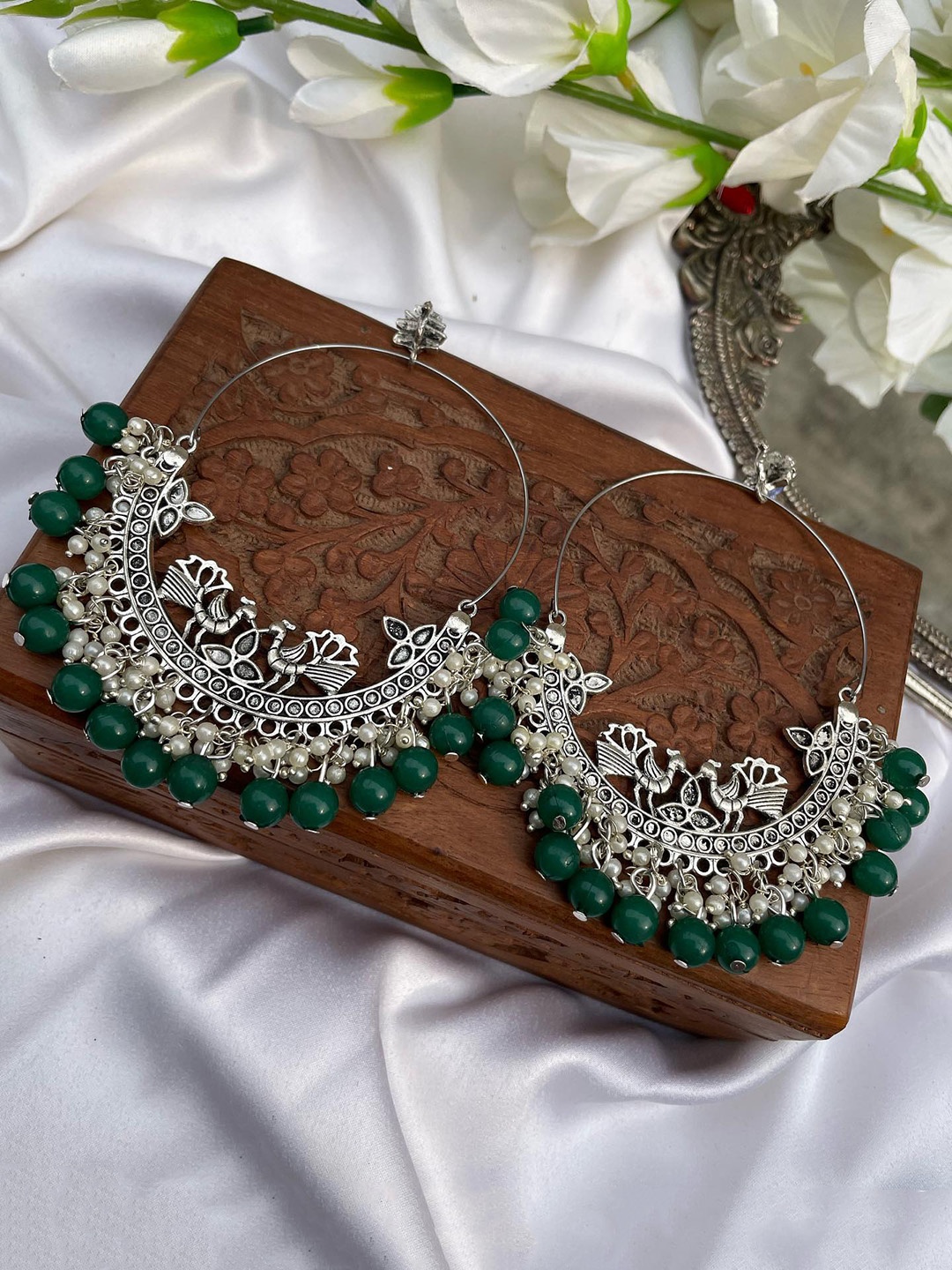 

VAGHBHATT Circular Chandbalis Earrings, Green