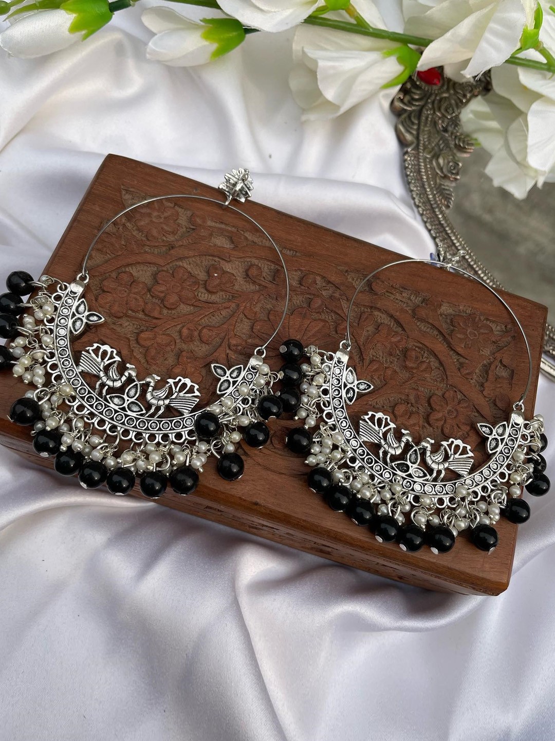 

VAGHBHATT Oxidised Beaded Circular Chandbalis, Black