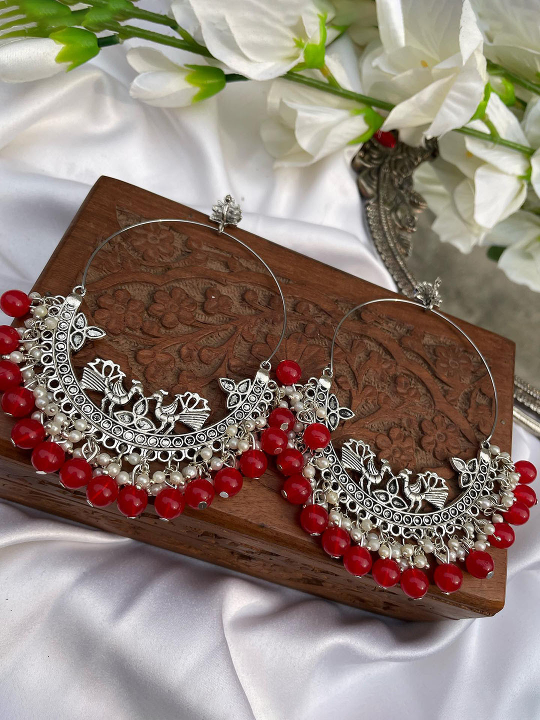 

VAGHBHATT Circular Chandbalis Earrings, Red