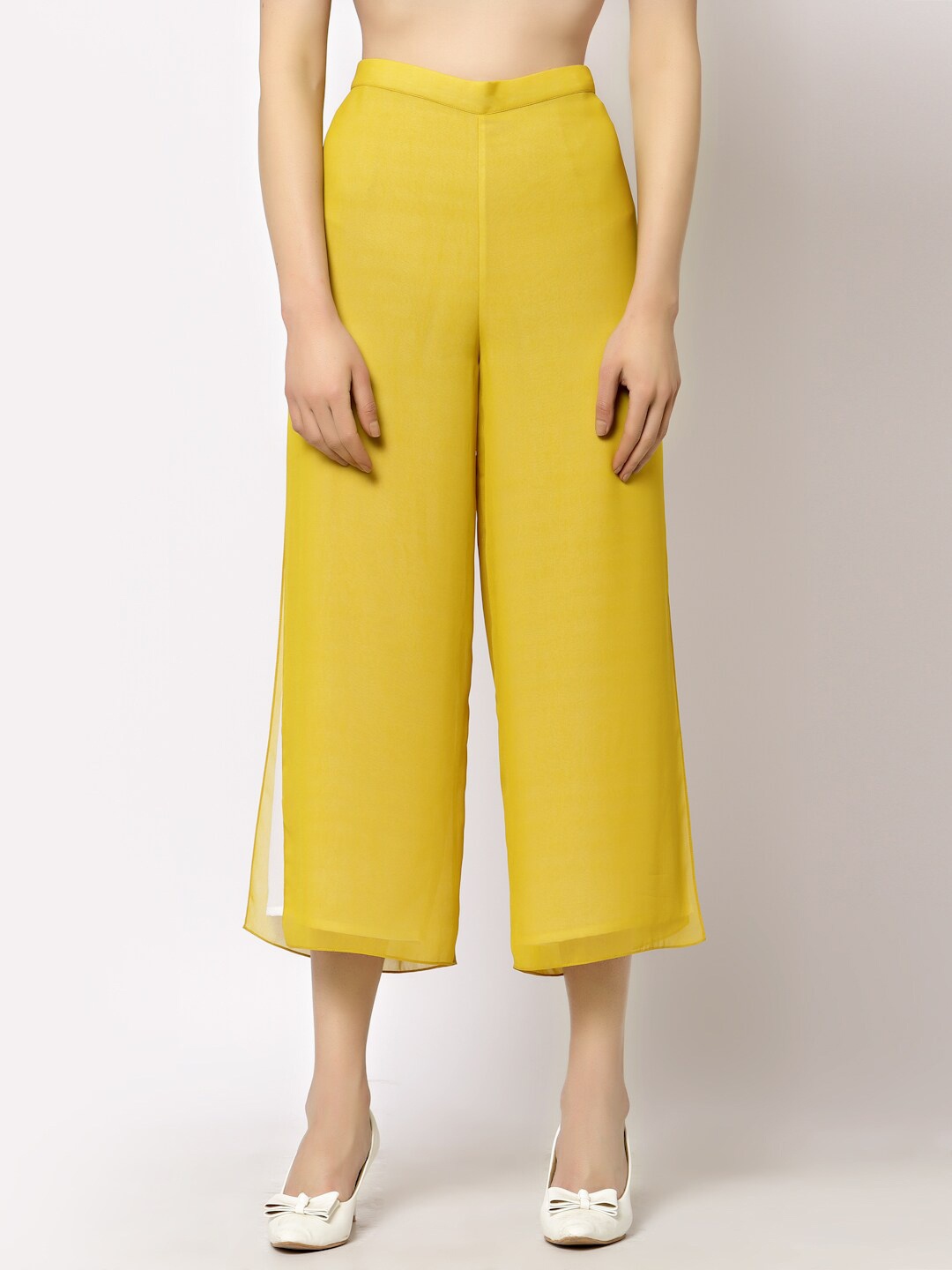 

OFFICE & YOU Women Georgette Palazzos with Slit, Yellow