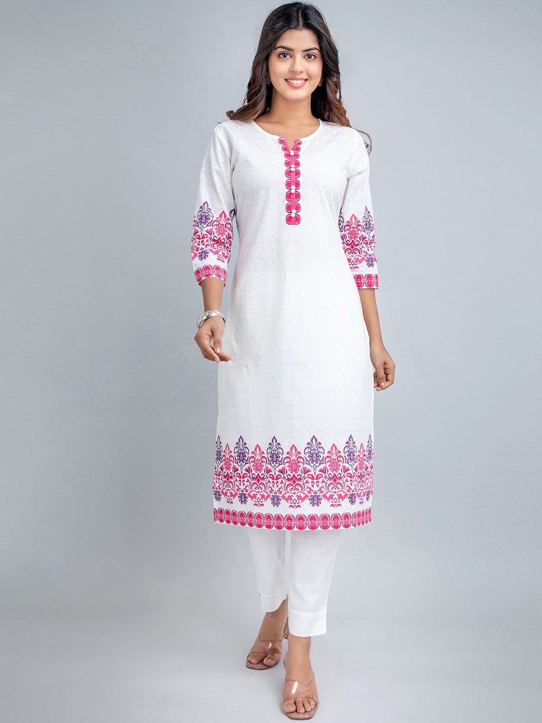 

fabGLOBAL Ethnic Motifs Printed Cotton Kurta, White