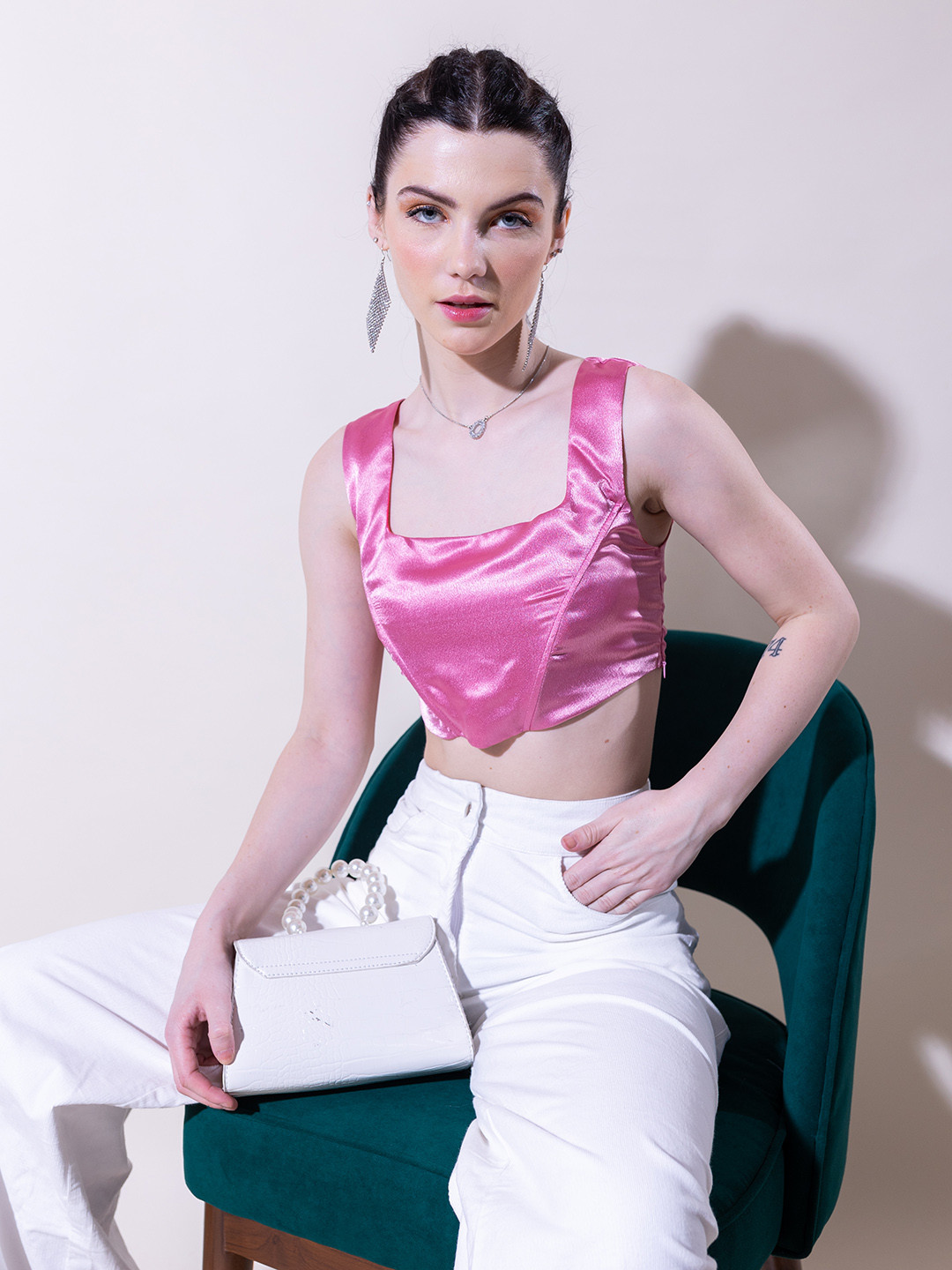 

Stylecast X Hersheinbox Satin Finish Crop Top, Pink
