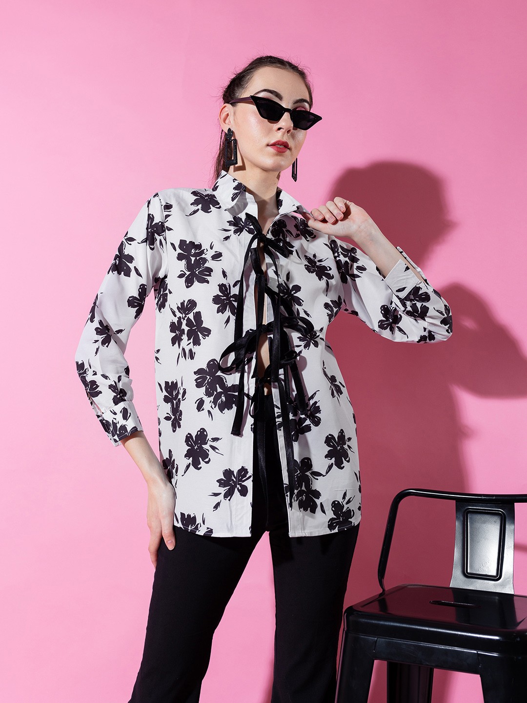 

Stylecast X Hersheinbox Pure Cotton Relaxed Floral Opaque Printed Casual Shirt, White