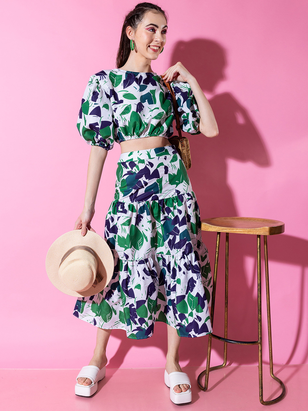 

Stylecast X Hersheinbox Floral Print Tiered Pure Cotton Co-Ords, White