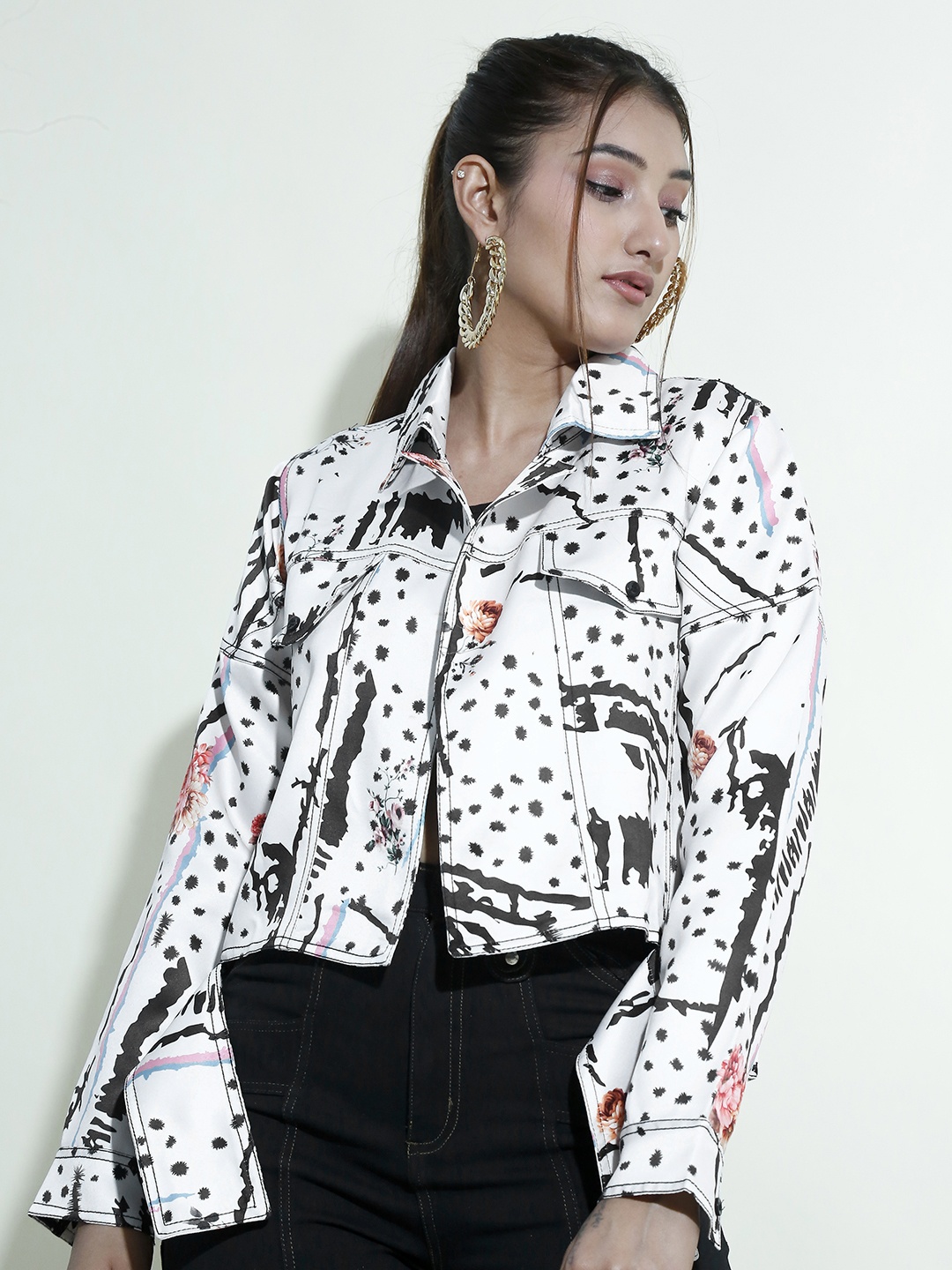 

Stylecast X Hersheinbox Printed Open Front Jacket, Off white