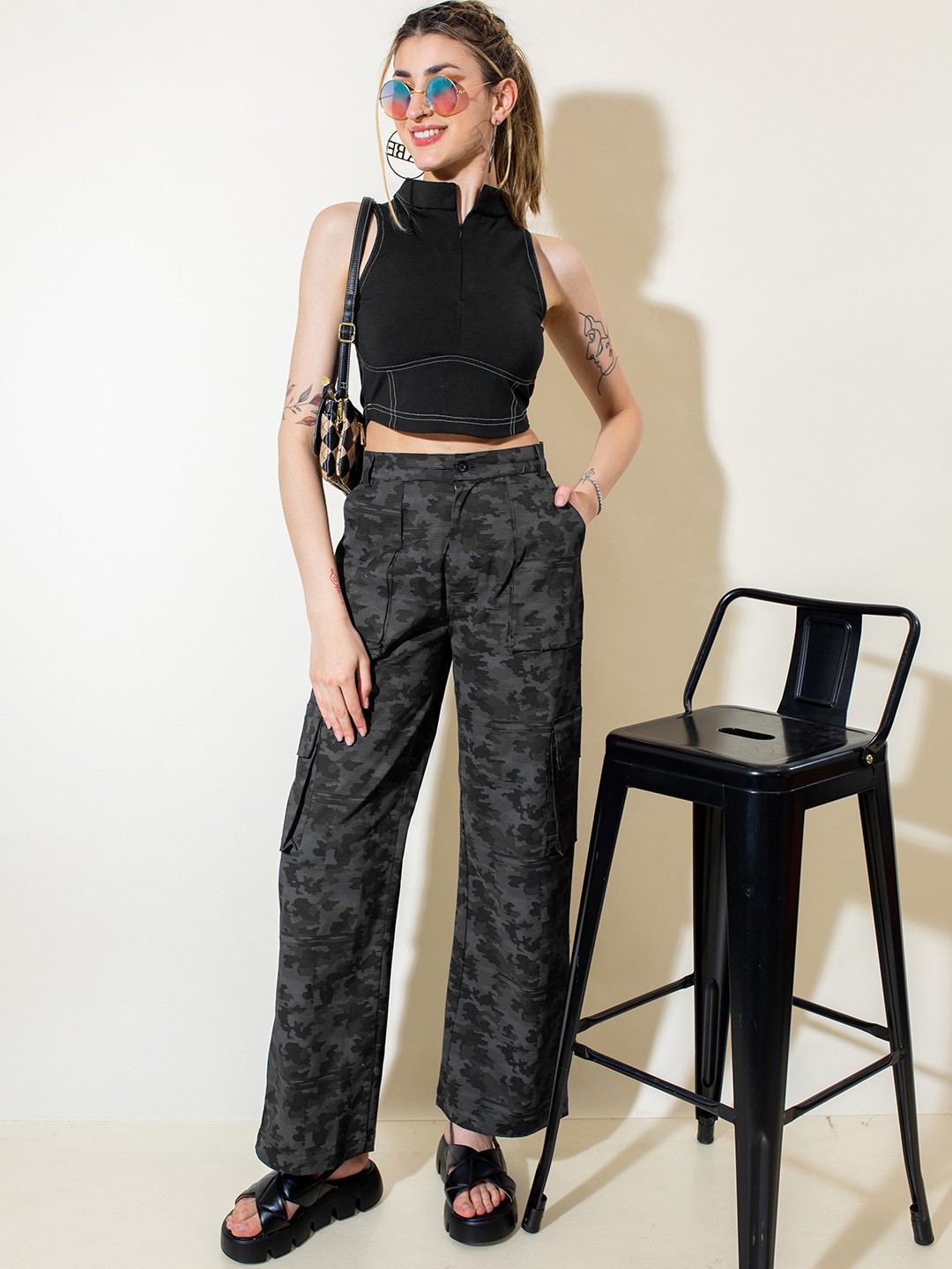 

Stylecast X Hersheinbox Camouflage Printed Co-Ords, Black