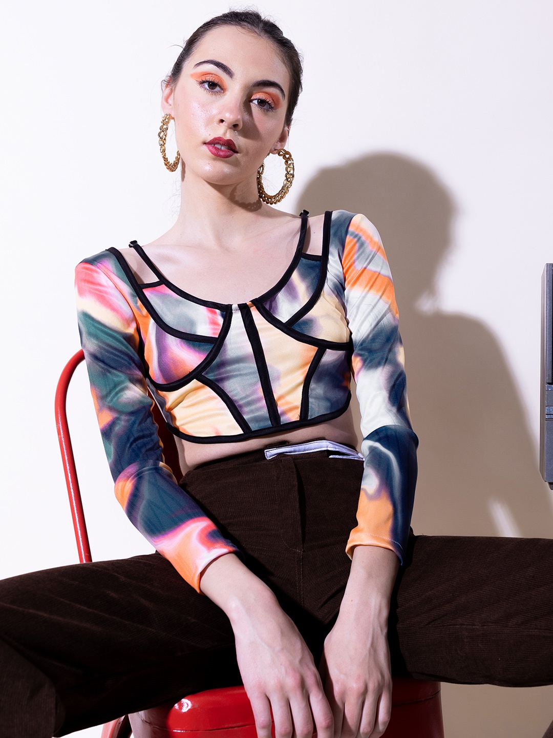

Stylecast X Hersheinbox Abstract Printed Corset Style Crop Top, Multi