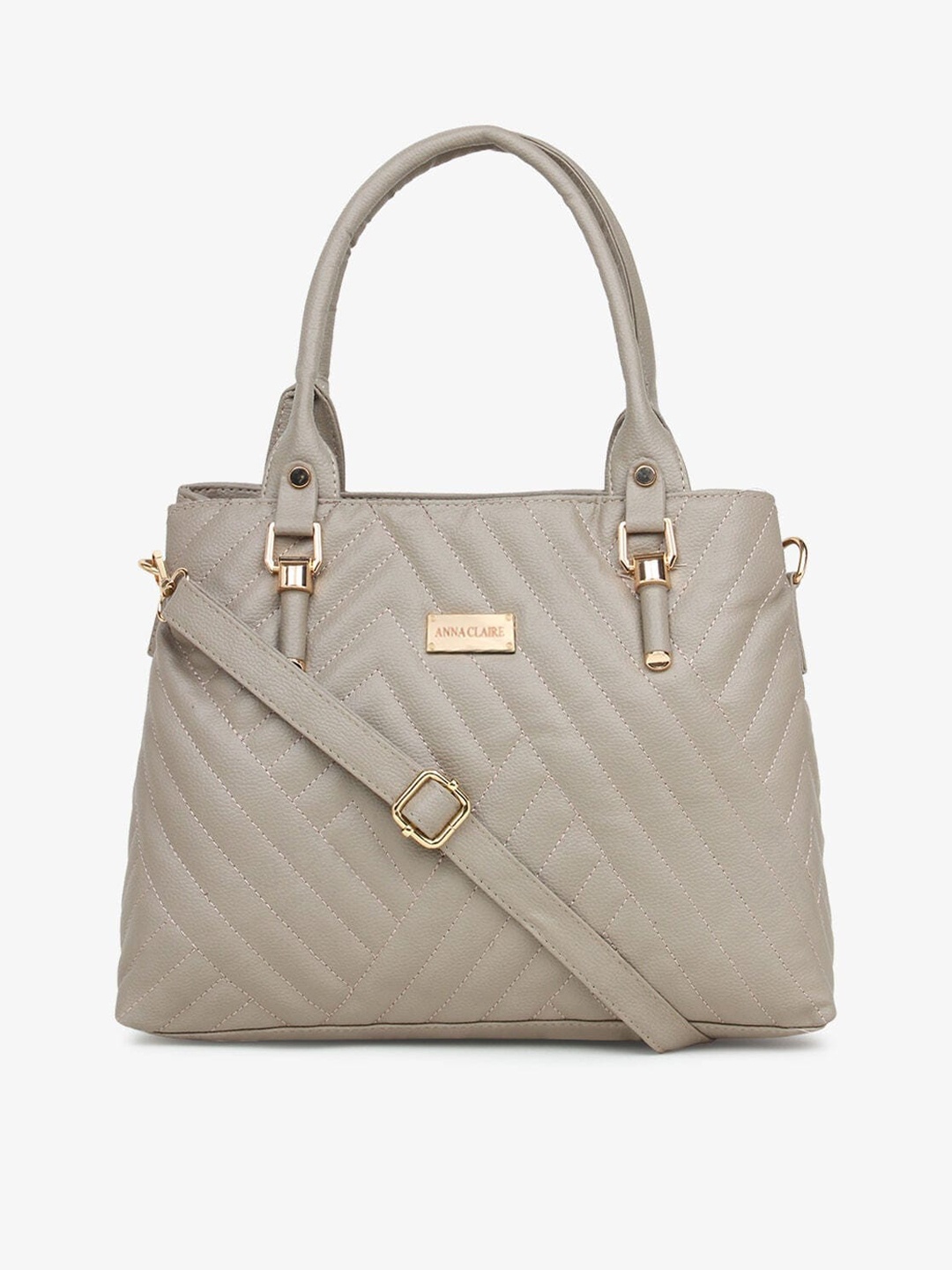 

Anna Claire Taupe Geometric Textured PU Structured Shoulder Bag with Quilted