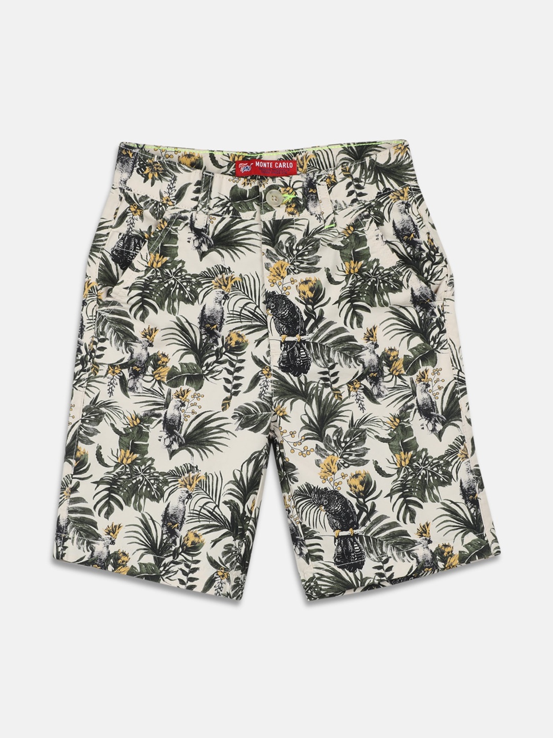 

Monte Carlo Boys Tropical Printed Cotton Shorts, Cream