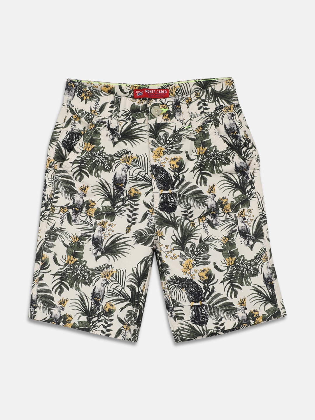 

Monte Carlo Boys Tropiocal Printed Cotton Shorts, Cream