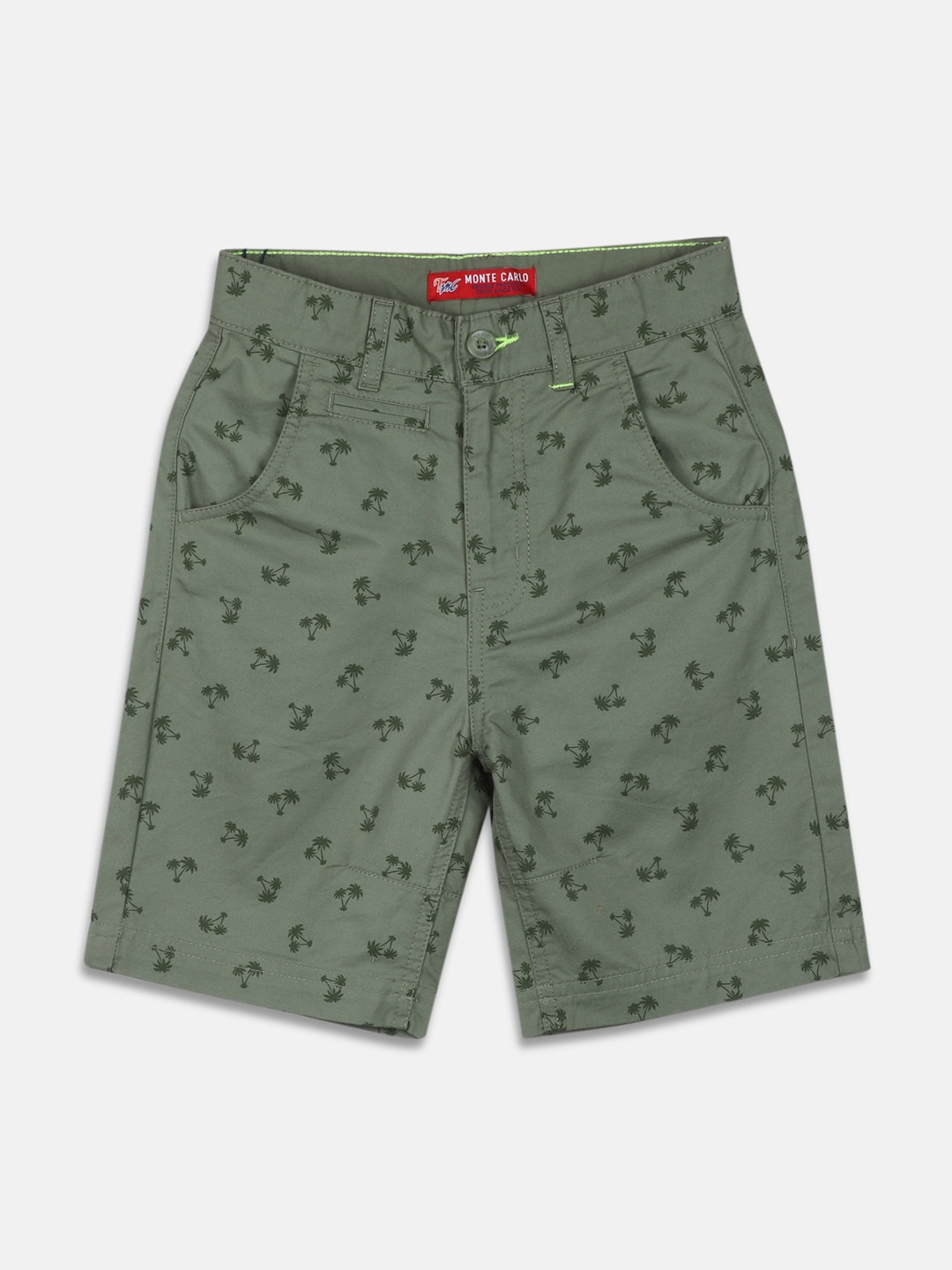 

Monte Carlo Boys Tropical Printed Cotton Shorts, Olive