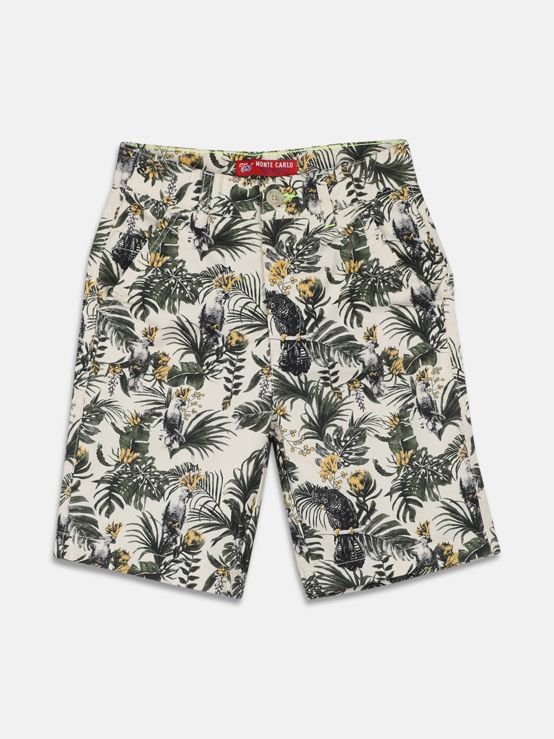 

Monte Carlo Boys Tropiocal Printed Cotton Shorts, Cream