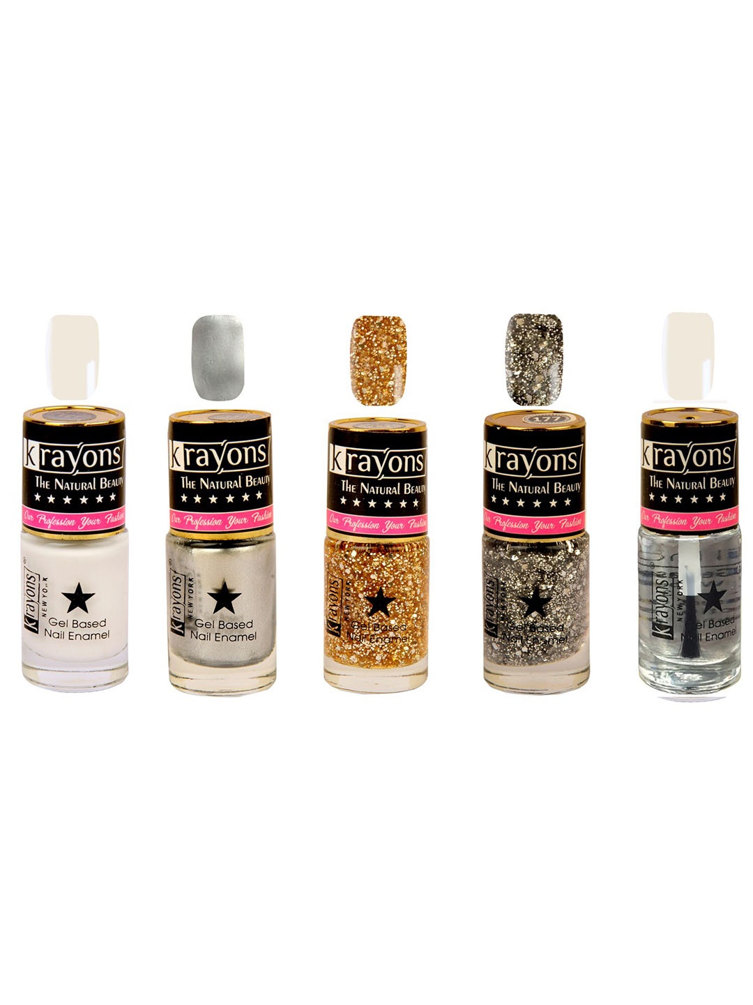 

krayons Set of 5 The Natural Beauty Gel Based Long Lasting Nail Enamel - 6 ml Each, White