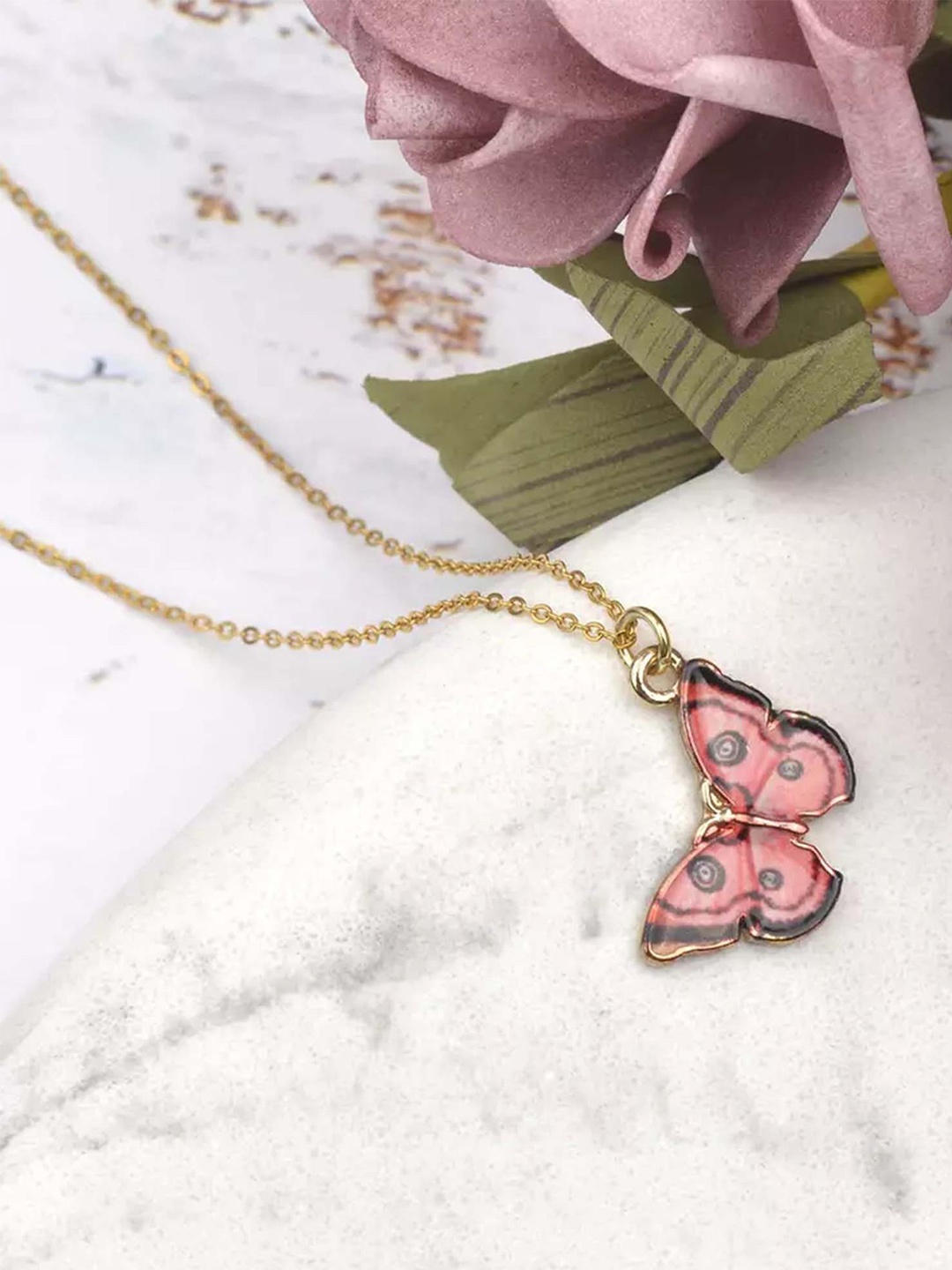 

Pinapes Gold-Plated Make a Wish New Pink Butterfly Necklace