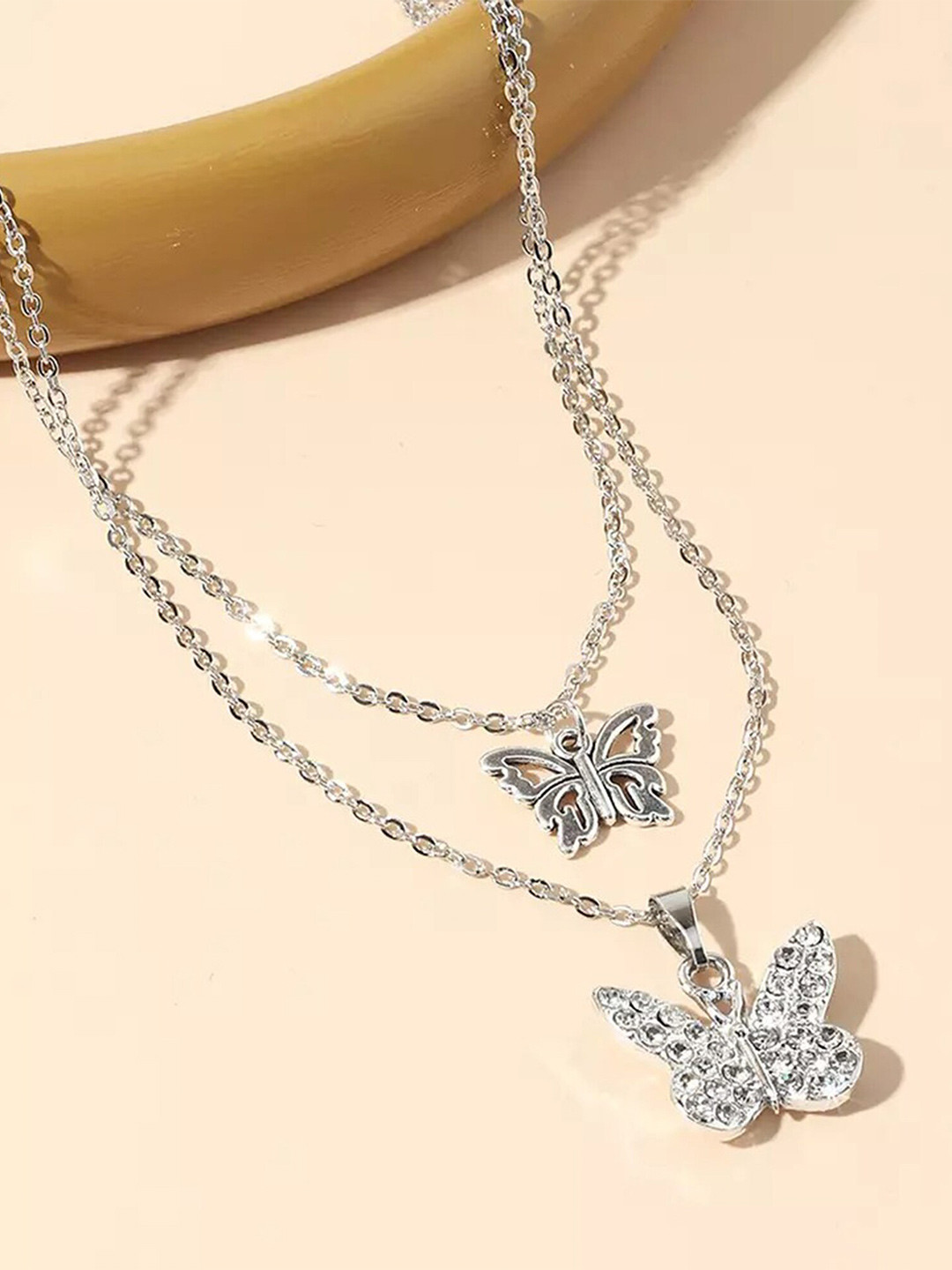 

Pinapes Gold-Plated Dual Layer Butterfly Necklace, Silver