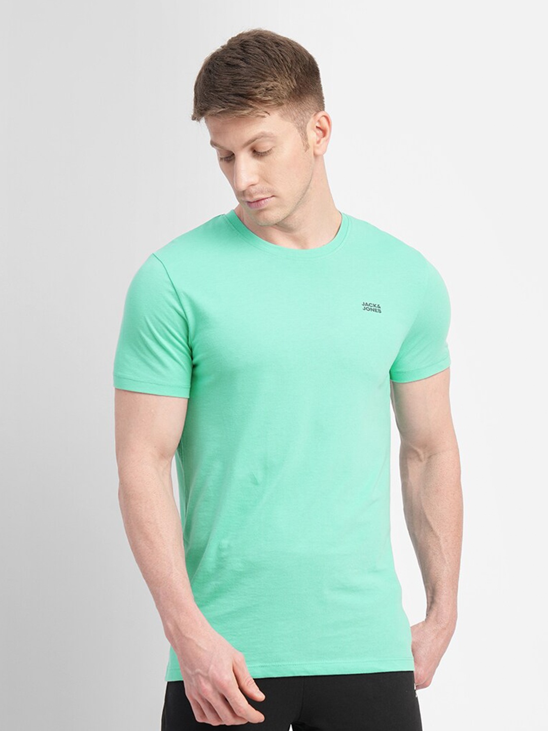 

Jack & Jones Men Round Neck Short Sleeve Cotton T-shirt, Green