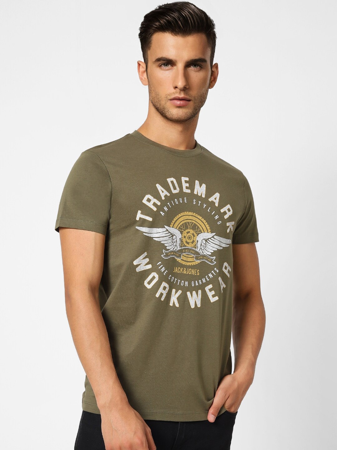 

Jack & Jones Men Typography Printed Cotton T-shirt, Olive