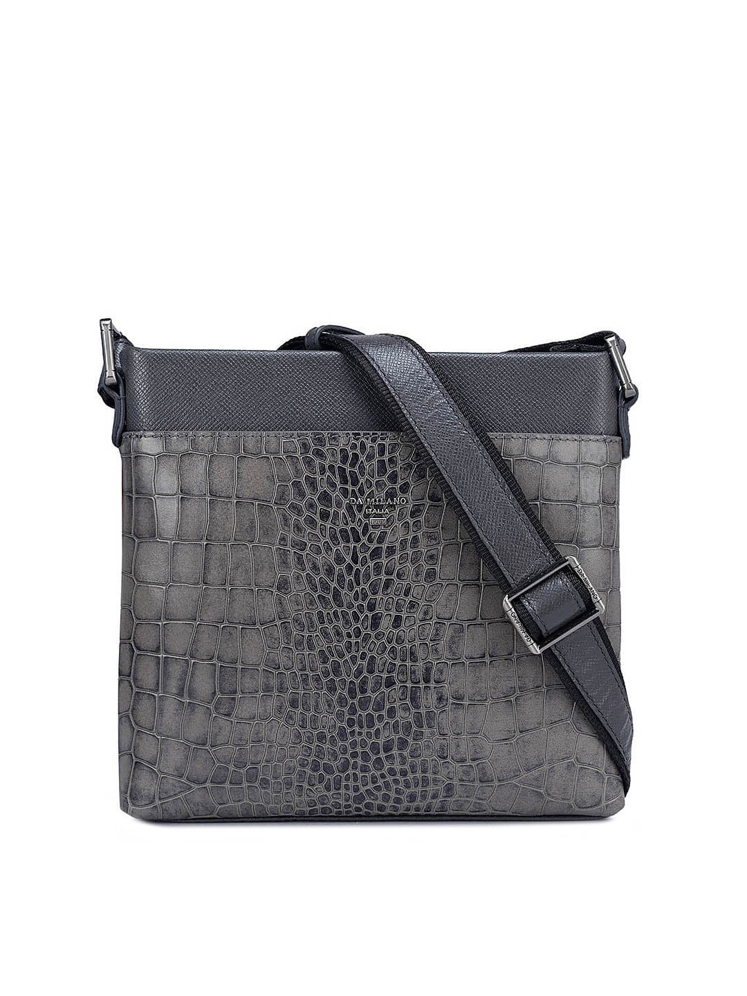 

Da Milano Textured Leather Shopper Sling Bag, Grey
