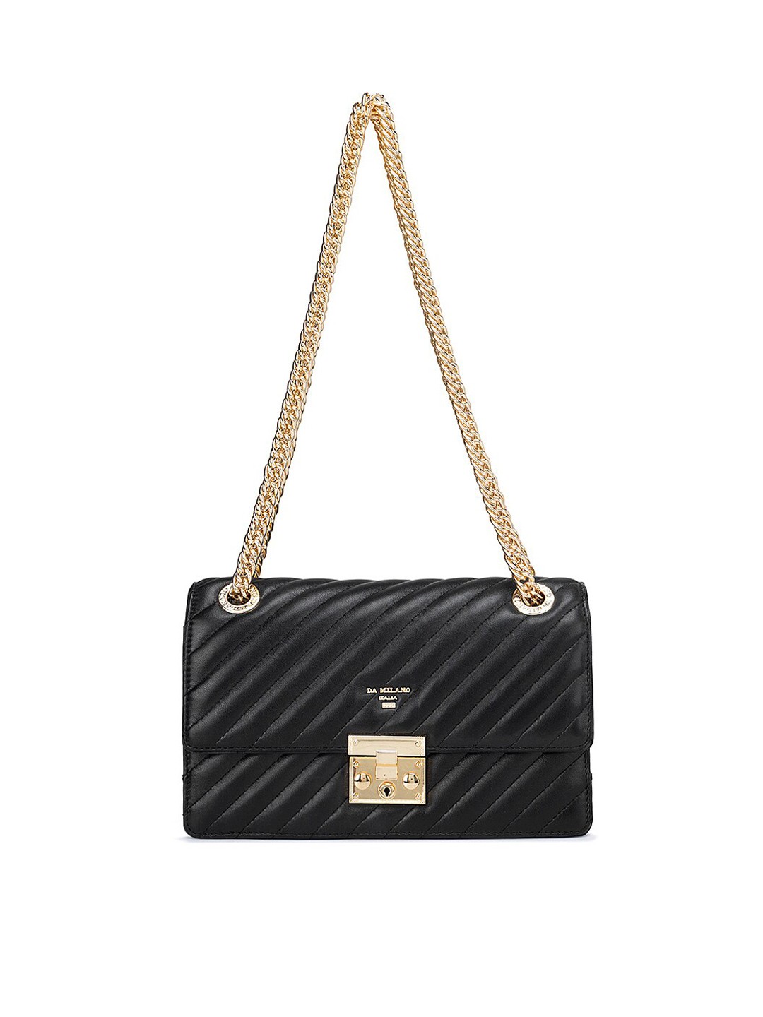 

Da Milano Leather Quilted Structured Sling Bag, Black