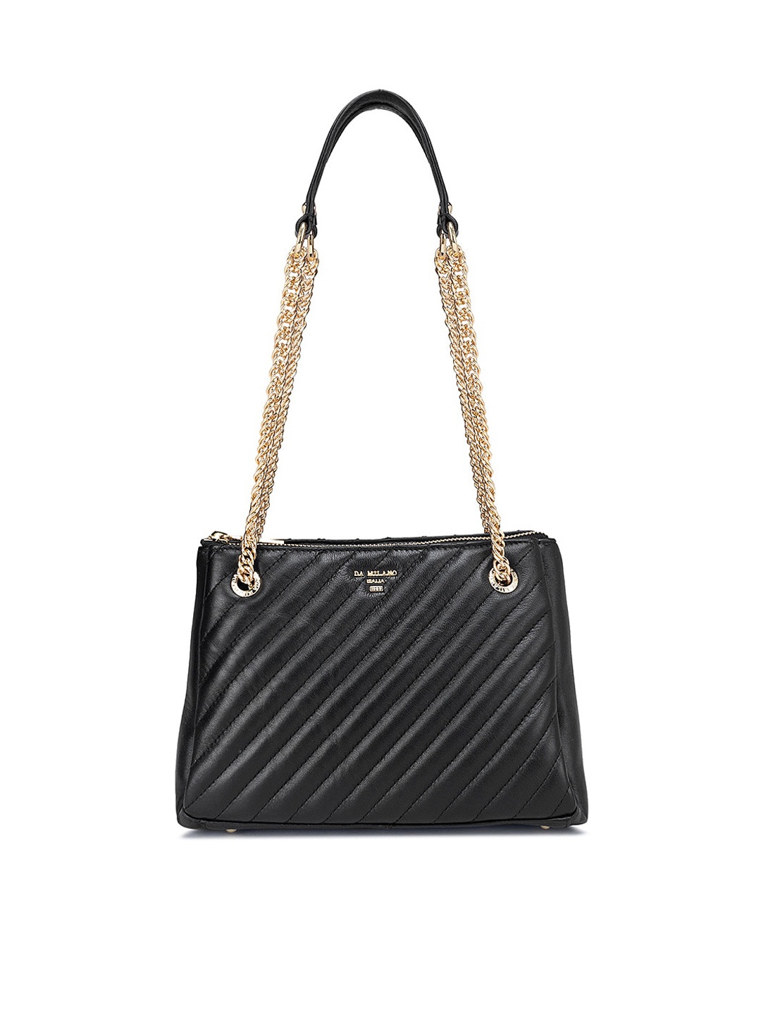 

Da Milano Leather Structured Shoulder Bag with Quilted, Black