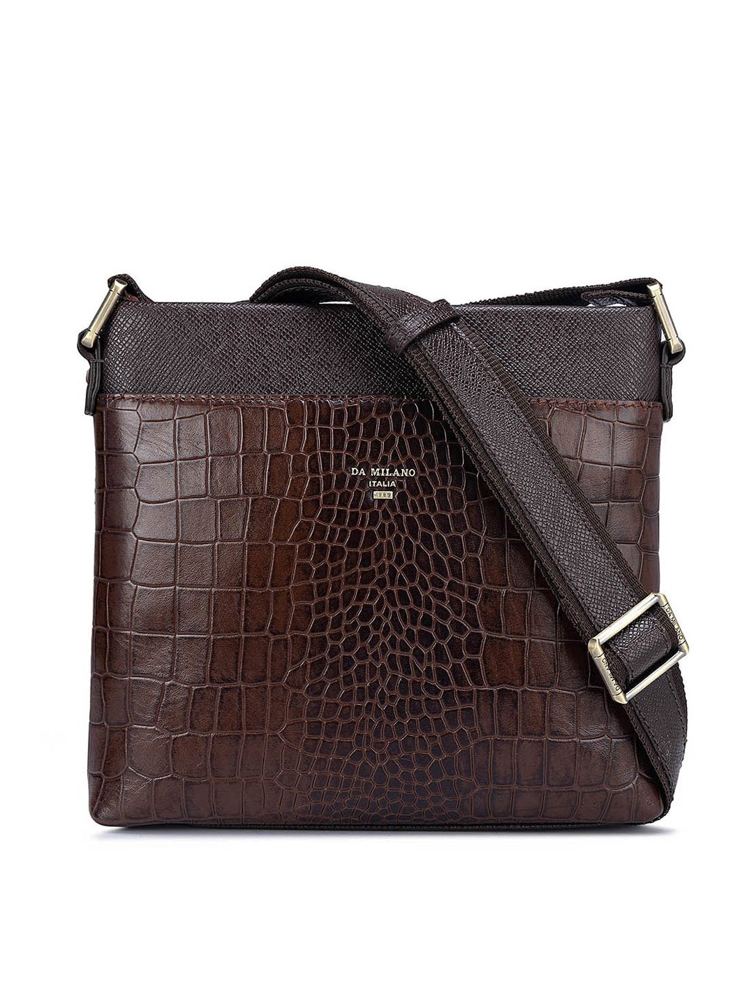 

Da Milano Animal Textured Leather Structured Sling Bag, Brown