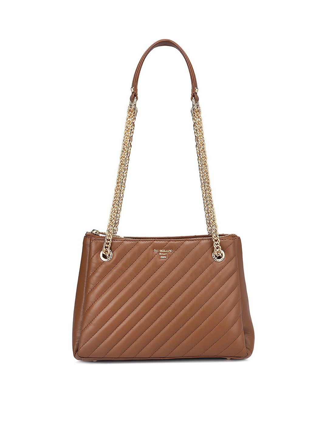 

Da Milano Textured Leather Quilted Structured Shoulder Bag, Brown