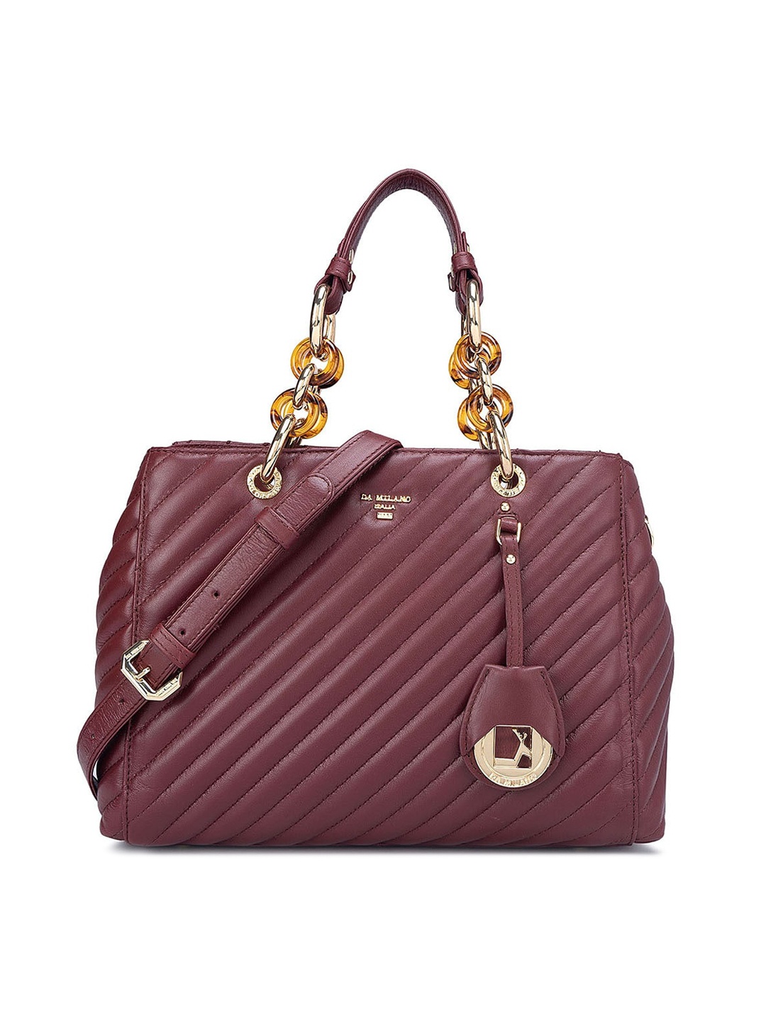 

Da Milano Leather Structured Satchel with Quilted, Maroon