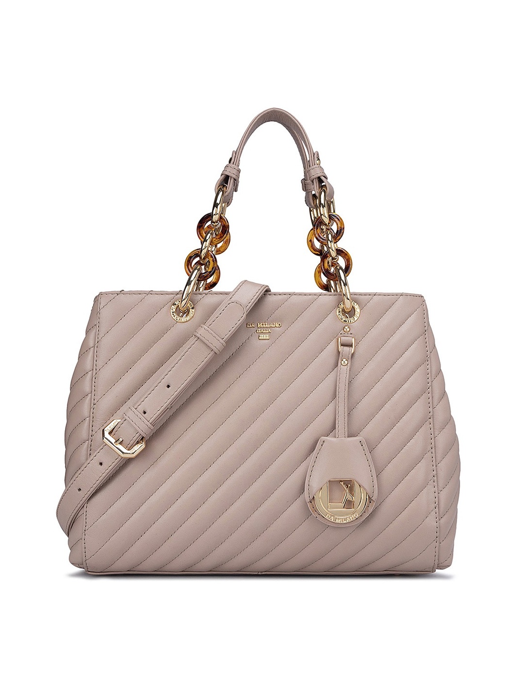 

Da Milano Leather Structured Handheld Bag With Quilted, Grey