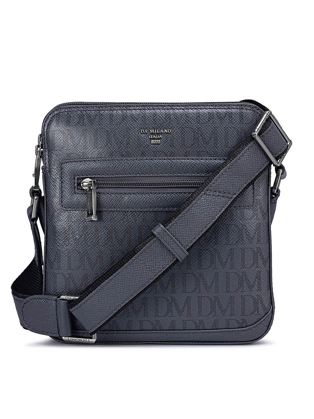 

Da Milano Textured Leather Structured Sling Bag, Navy blue
