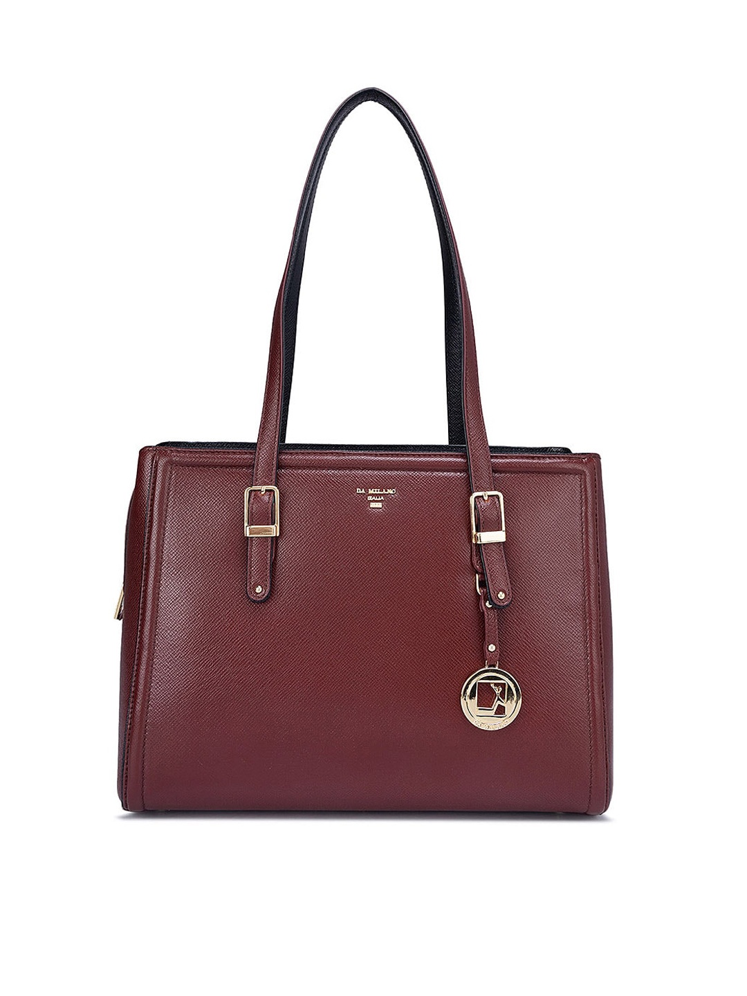 

Da Milano Leather Structured Buckle Detailing Shoulder Bag, Maroon