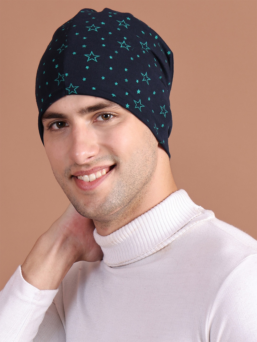 

MACK JONNEY Men Navy Printed Beanie, Navy blue