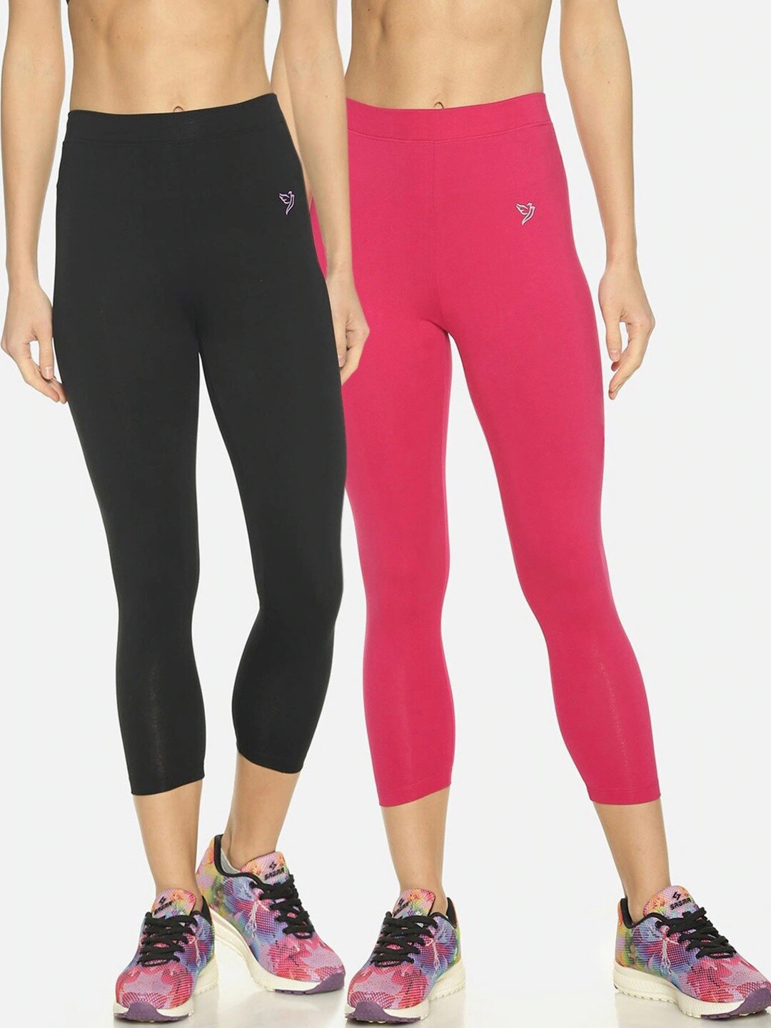 

TWIN BIRDS Pack of 2 Women Solid Skinny Fit Three-Fourth Stretch Cotton Capri Legging, Black