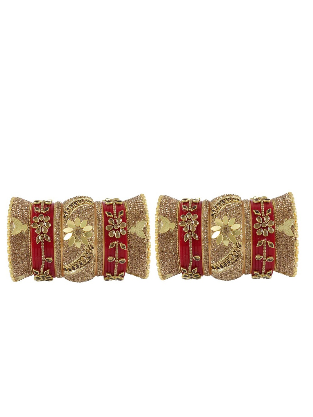

NMII Set of 14 Zircon Gemstone Studded Bangles, Red