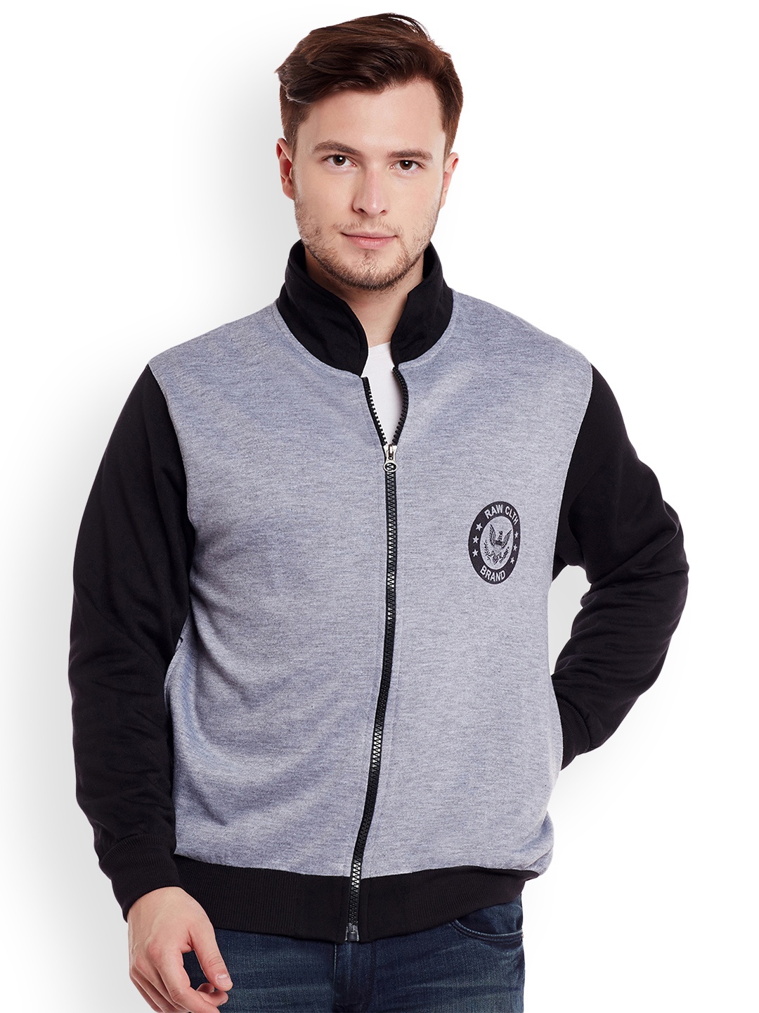 

VIMAL Men Grey Melange & Black Printed Sweatshirt