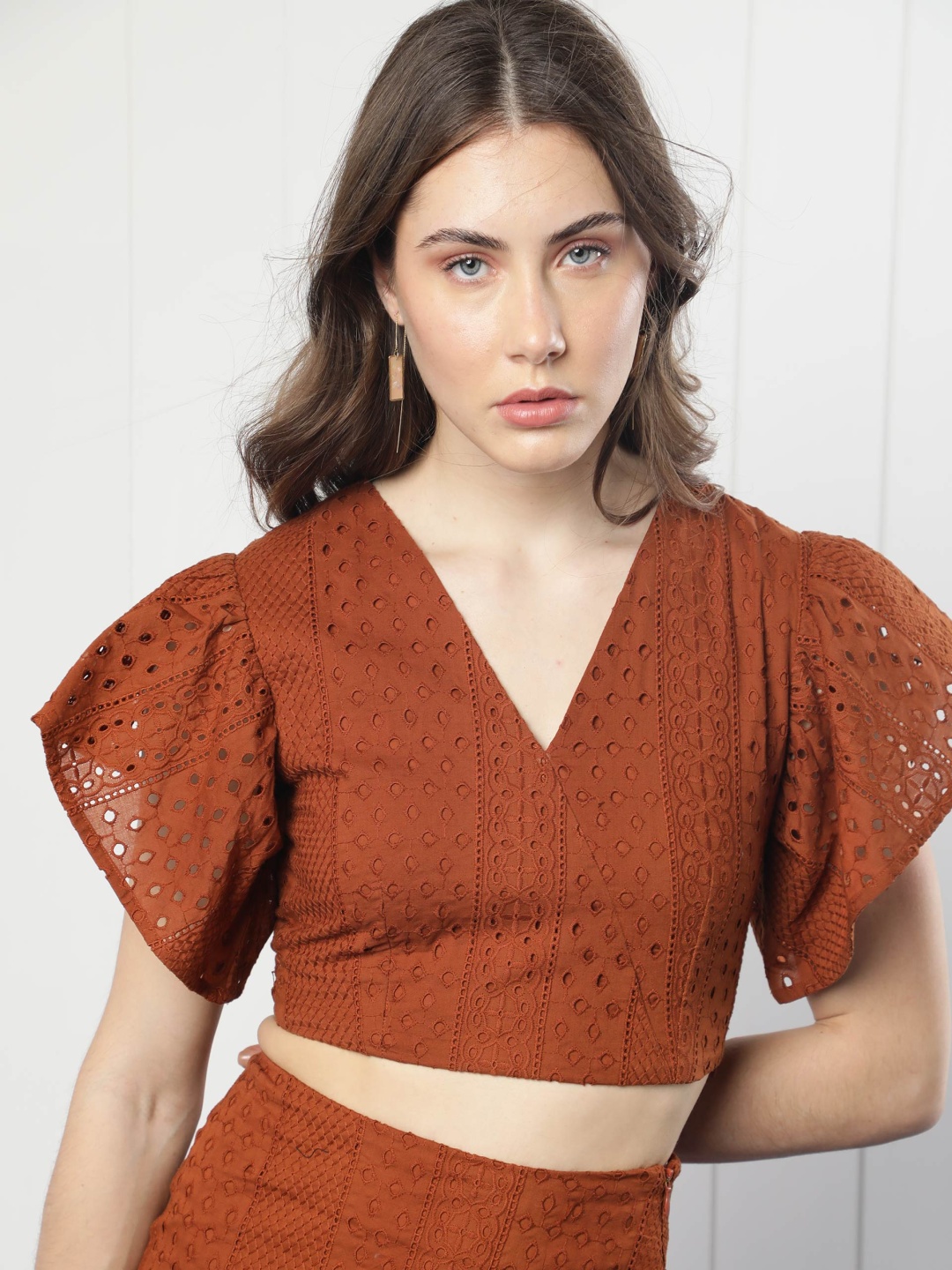 

RAREISM Women Self Design Pure Cotton Co-Ords, Rust